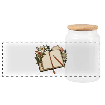 Journaling - Notizbuch mit Blumen und Bleistift - Panorama Keksdose mit Holzdeckel - Weiß - Vorne