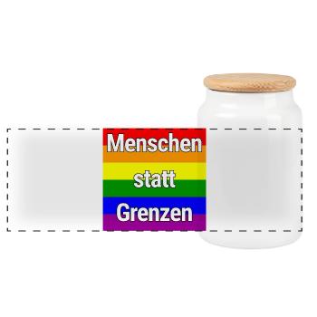 MENSCHEN STATT GRENZEN REGENBOGEN STATEMENT - Panorama Keksdose mit Holzdeckel - Weiß - Vorne