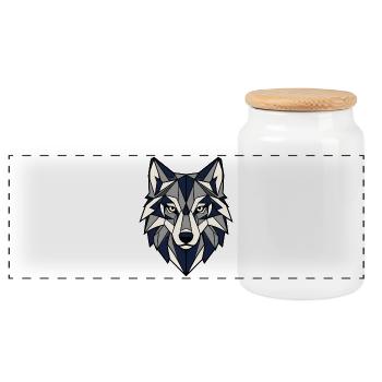 Geometrischer Wolf Kopf Dreiecke Vektor Shirt - Panorama Keksdose mit Holzdeckel - Weiß - Vorne