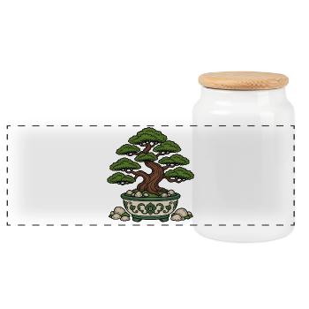 Bonsai Baum Schale Steine Zen Natur Vektor Shirt - Panorama Keksdose mit Holzdeckel - Weiß - Vorne