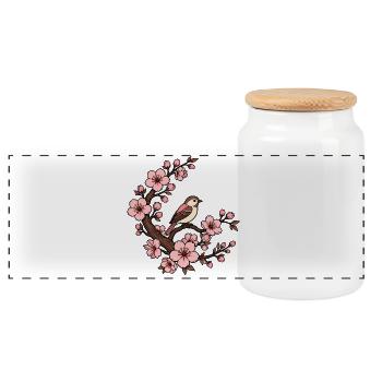 Kirschblüte Vogel Sakura Japan Natur Vektor Shirt - Panorama Keksdose mit Holzdeckel - Weiß - Vorne