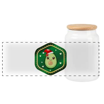 Weihnachts-Avocado - Panorama Keksdose mit Holzdeckel - Weiß - Vorne