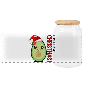Mein erstes Weihnachten, Avocado Baby - Panorama Keksdose mit Holzdeckel - Weiß - Vorne