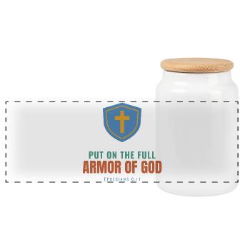 Put On The Full Armor Of God – Ephesians 6:11 - Panorama Keksdose mit Holzdeckel - Weiß - Vorne