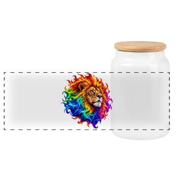 Feuerregenbogenlöwe - Panorama Keksdose mit Holzdeckel - Weiß - Vorne