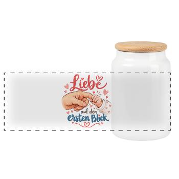 Liebe auf den ersten Blick - Panorama Keksdose mit Holzdeckel - Weiß - Vorne