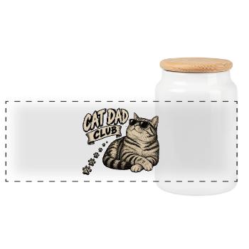 cool dad club - coole Katze - Panorama Keksdose mit Holzdeckel - Weiß - Vorne