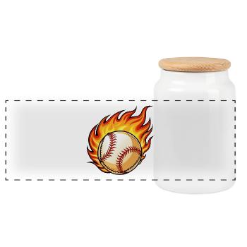Flaming BaseBall - Panorama Keksdose mit Holzdeckel - Weiß - Vorne
