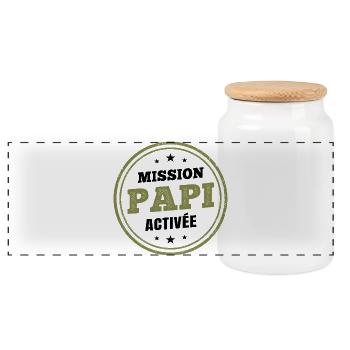 Opa Mission aktiviert | Humoristi Schwangerschaftsdurchsage - Panorama Keksdose mit Holzdeckel - Weiß - Vorne