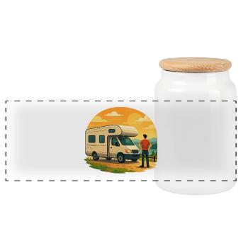 Geschenk zur ersten Tour im Wohnmobil - Panorama Keksdose mit Holzdeckel - Weiß - Vorne