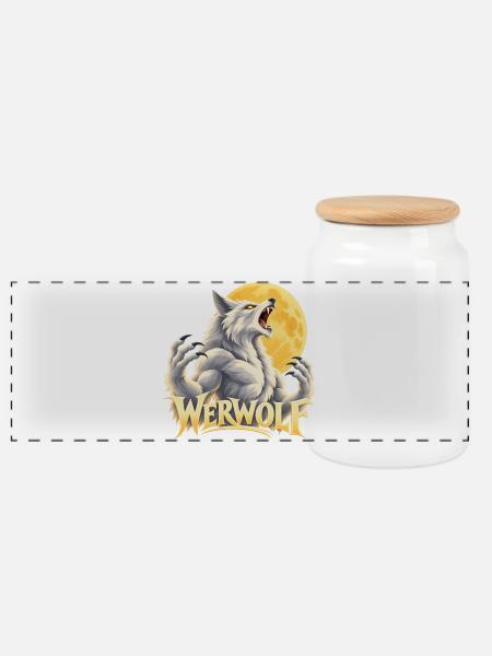 Werwolf Mondlicht Kraft - Panorama Keksdose mit Holzdeckel - Weiß
