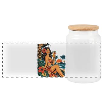 Tiki Pin-Up Girl: Retro Hawaii Cocktail Vibe - Panorama Keksdose mit Holzdeckel - Weiß - Vorne