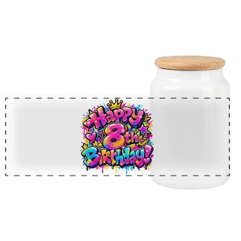 Herzlichen Glückwunsch zum 8. Geburtstag Pop Art Graffiti: Neon Party Gi - Panorama Keksdose mit Holzdeckel - Weiß - Vorne
