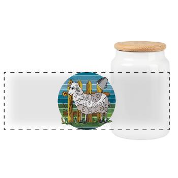 Schaf - Panorama Keksdose mit Holzdeckel - Weiß - Vorne