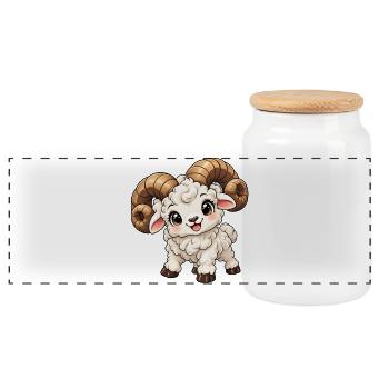 Widder Sternzeichen im Kawaii-Stil - Panorama Keksdose mit Holzdeckel - Weiß - Vorne
