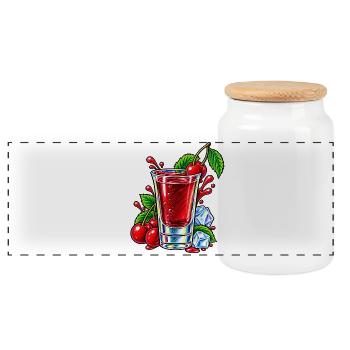 Kirsch Kurzer – Roter Shot mit Eis und Kirschen - Panorama Keksdose mit Holzdeckel - Weiß - Vorne