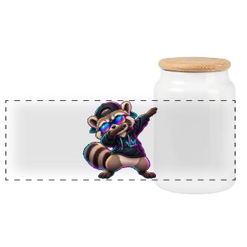 Waschbär mit Sonnenbrille – Cooler Dab Dance - Panorama Keksdose mit Holzdeckel - Weiß - Vorne