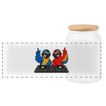 Parrots DJ Duo - Boîte à biscuits avec couvercle en bois - blanc - Devant