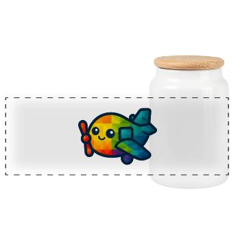 WPAP Polygon Kawaii Style Baby Toy Airplane - Panoramic Cookie Jar with Wooden Lid - white - Front