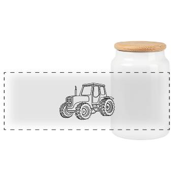 Tractor, black - Panoramic Cookie Jar with Wooden Lid - white - Front