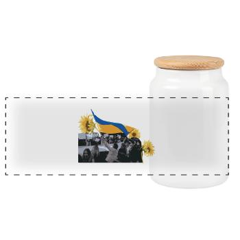 Maidan-Sonnenblumenrevolution Ukraine - Panorama Keksdose mit Holzdeckel - Weiß - Vorne