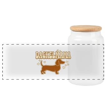 Dackelmama Shirt | Stolze Dackel Mama Geschenk  - Panorama Keksdose mit Holzdeckel - Weiß - Vorne
