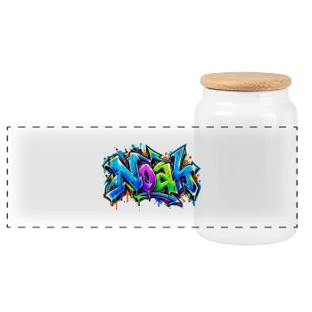 Noah Graffiti Name: Wildstyle Neon Drip Street Tag - Panorama Keksdose mit Holzdeckel - Weiß - Vorne