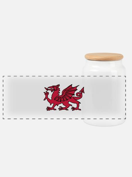 Welsh Dragon - Panoramic Cookie Jar with Wooden Lid - white