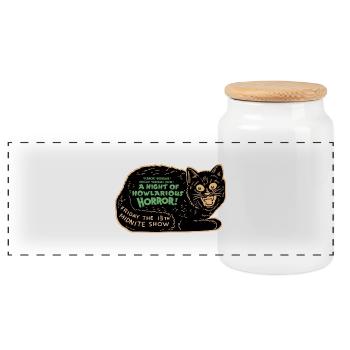 Vintage Halloween Black Cat Night of Horror - Panoramic Cookie Jar with Wooden Lid - white - Front