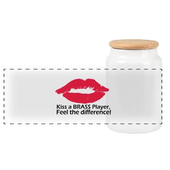 Kiss a brass player - Panorama Keksdose mit Holzdeckel - Weiß - Vorne