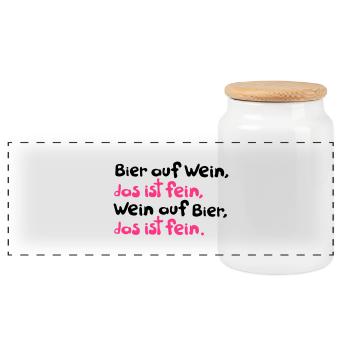 Bier auf Wein, das ist fein. Wein auf Bier - Panorama Keksdose mit Holzdeckel - Weiß - Vorne