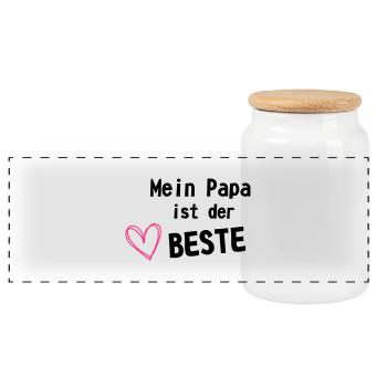 Papa ist der Beste - Panorama Keksdose mit Holzdeckel - Weiß - Vorne