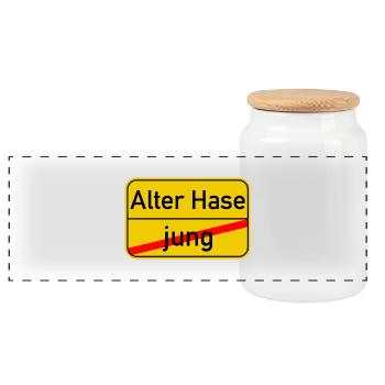 Ortsschild jung - Alter_Hase - Panorama Keksdose mit Holzdeckel - Weiß - Vorne