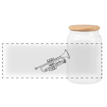 Trumpet brass instrument - Panoramic Cookie Jar with Wooden Lid - white - Front