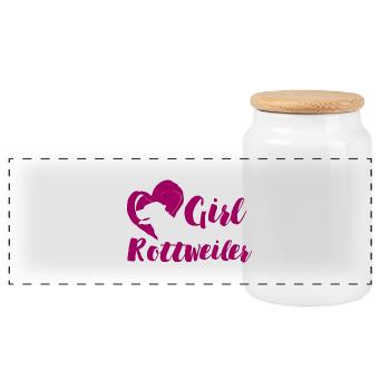 Chien / Rottweiler: Cette fille aime son Rottweiler - Boîte à biscuits avec couvercle en bois - blanc - Devant