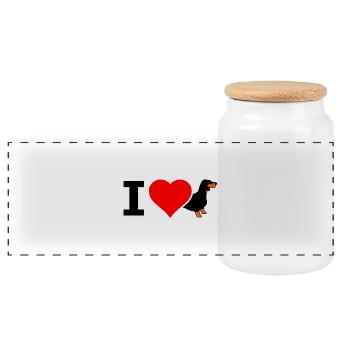 I LOVE dachshund COAT OF ARMS iloveteckel - Panoramic Cookie Jar with Wooden Lid - white - Front