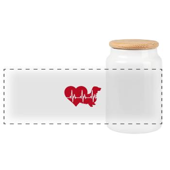 HeartBeat Langhaardackel ILOVETECKEL - Panorama Keksdose mit Holzdeckel - Weiß - Vorne