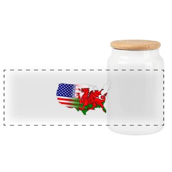 American Welsh Flag - Panoramic Cookie Jar with Wooden Lid - white - Front