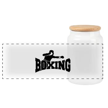 boxing I - Panoramic Cookie Jar with Wooden Lid - white - Front