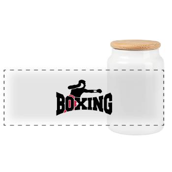 boxing II - Panoramic Cookie Jar with Wooden Lid - white - Front