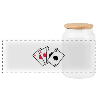 poker cards - Panoramic Cookie Jar with Wooden Lid - white - Front