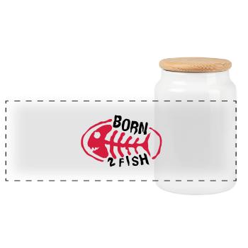 fish_born to fish_logo - Panorama Keksdose mit Holzdeckel - Weiß - Vorne