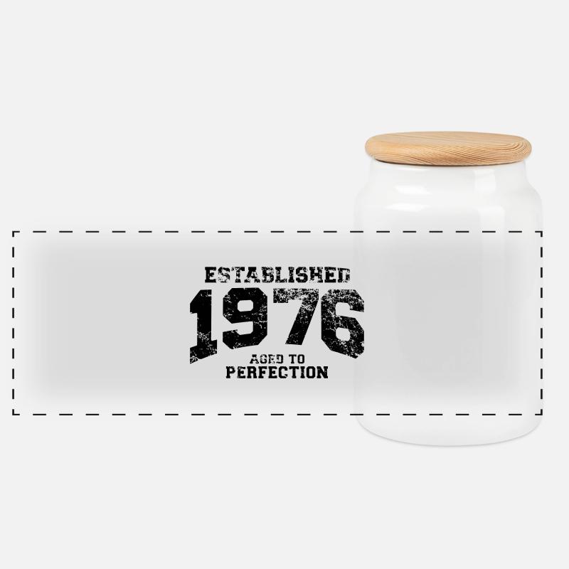established 1976 - aged to perfection - Panorama Keksdose mit Holzdeckel - Weiß