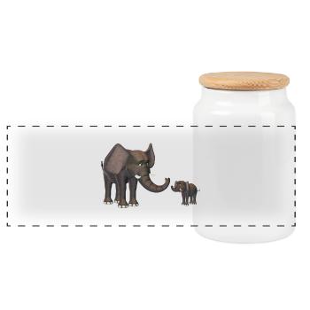 elephants - Panoramic Cookie Jar with Wooden Lid - white - Front