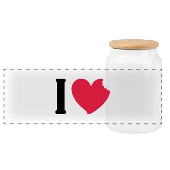i love to eat - Panoramic Cookie Jar with Wooden Lid - white - Front