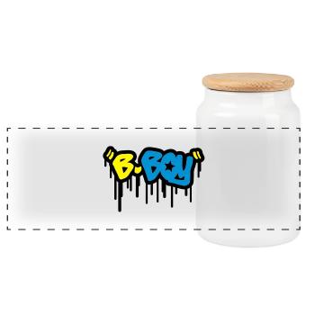 b_boy_t3 - Panoramic Cookie Jar with Wooden Lid - white - Front