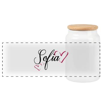 Sofia name first name - Panoramic Cookie Jar with Wooden Lid - white - Front