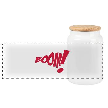 Boom 1c Comic Cartoon Style - Panorama Keksdose mit Holzdeckel - Weiß - Vorne