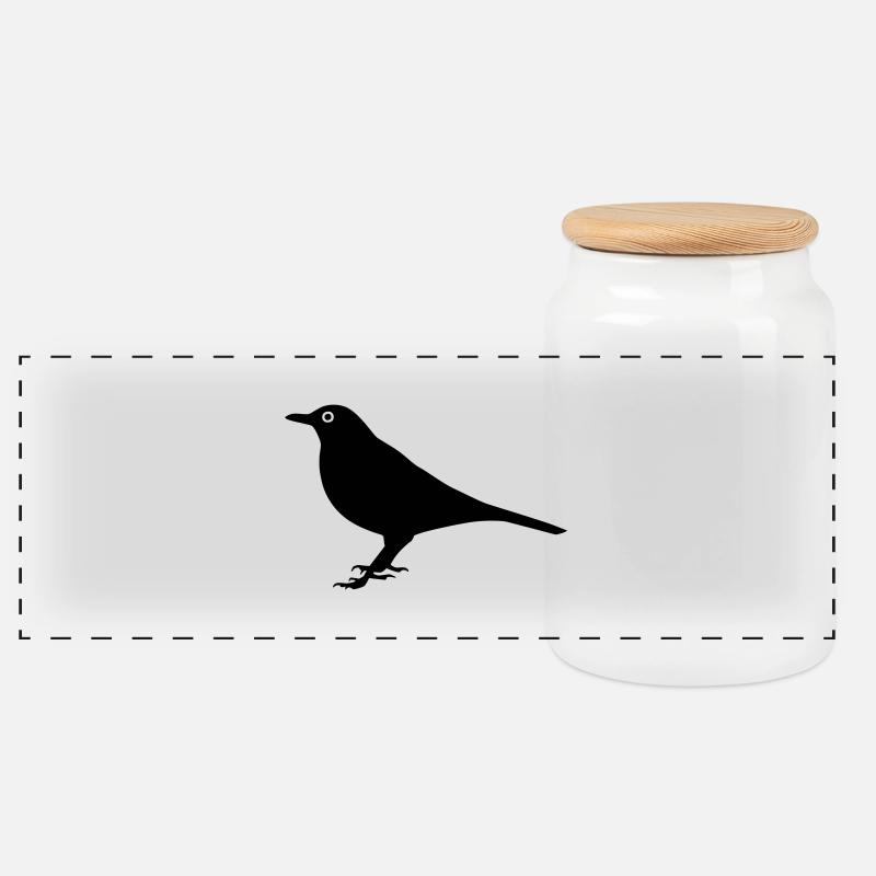 Vogel Amsel - Panorama Keksdose mit Holzdeckel - Weiß