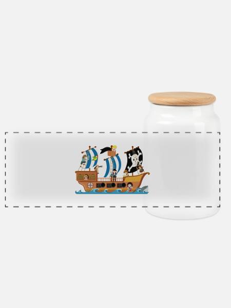 Piratenschiff - Panorama Keksdose mit Holzdeckel - Weiß